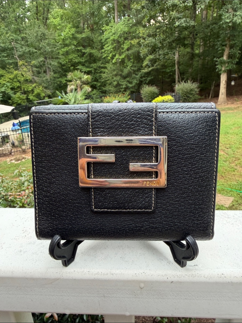 Fendi Black Leather Wallet with Silver Logo Plaque